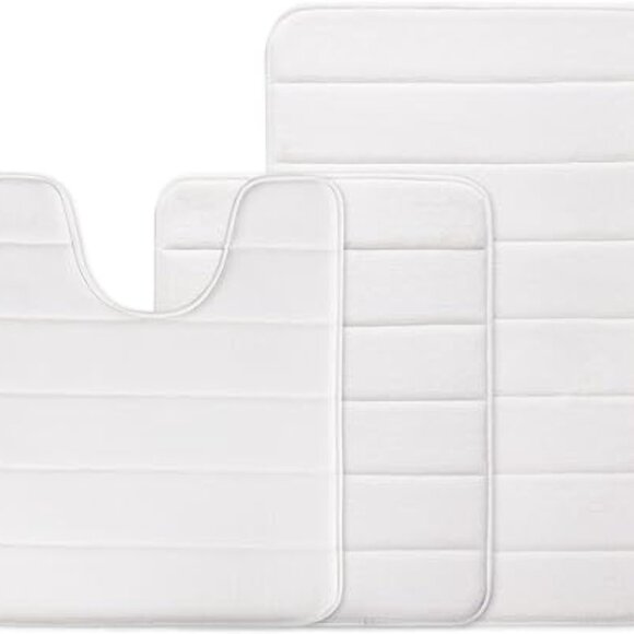 Amazon White Plush Memory Form 3 Piece Bathroom Mat Set - Picture 1 of 5